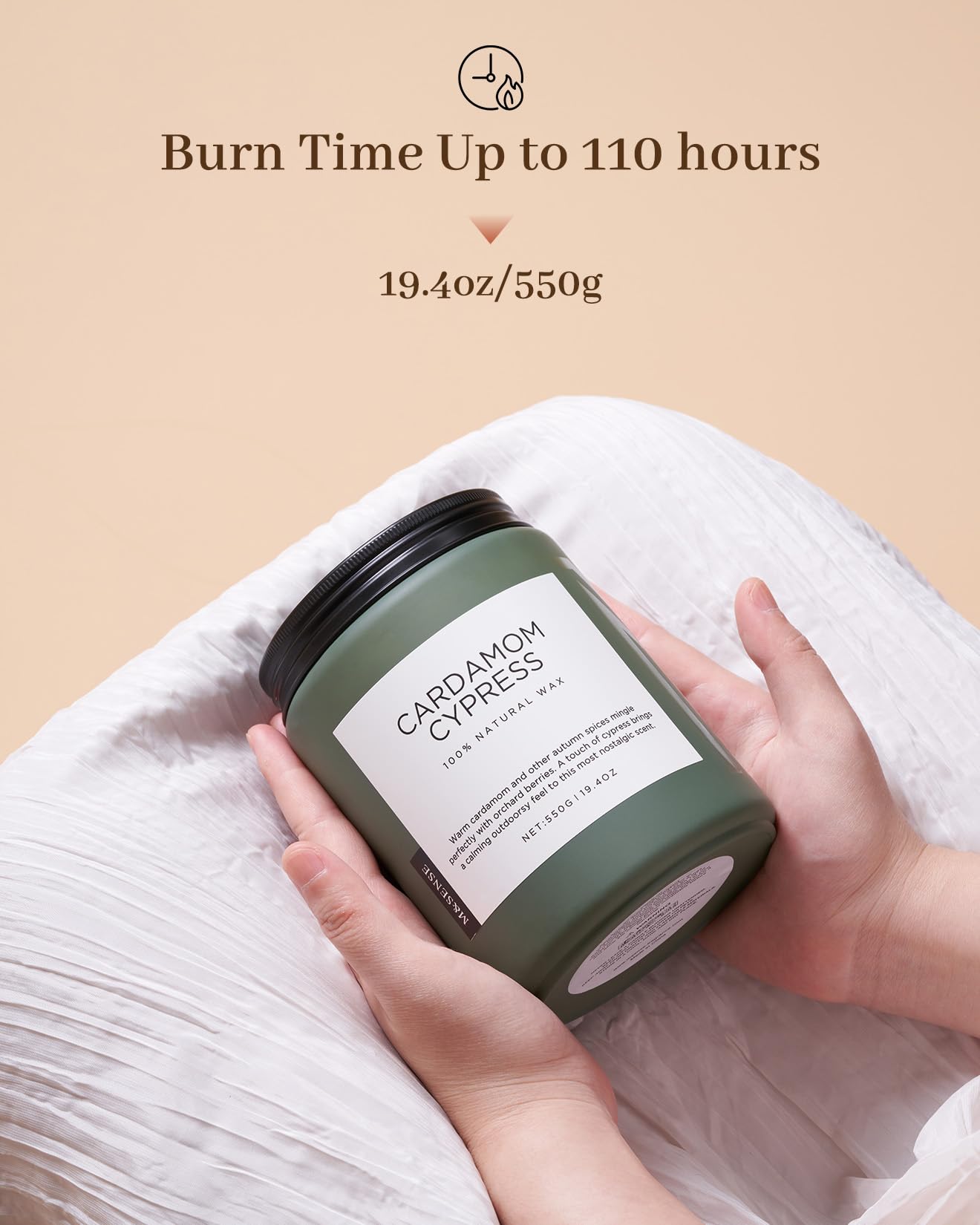 M&SENSE Cardamom Cypress Fir Large Soy Candles for Home Scented 2 Wick Large Soy Natural Candles 19.4oz 110 Hours Long Lasting Slow Burning Woody Scented Winter Holiday Birthday Gifts