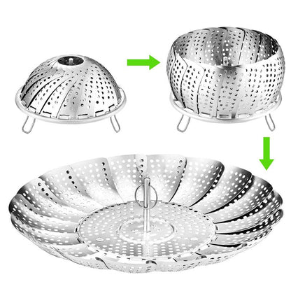 Vegetable Steamer Basket for Cooking 304 Stainless Steel Veggie Food Steamer Basket, Folding Expandable Steamers to Fit Various Size Pot (5.9" to 10")