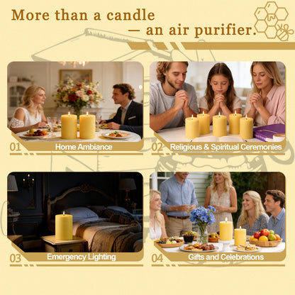 Natural Beeswax Candles Pillar 3x4 inch, 4 Packs Pure Beeswax Candle Non Toxic for Home Decor, Large Bees Wax Pillar Candle with 60 Hours Long Burning Time for Emergency, Meditation, Relax