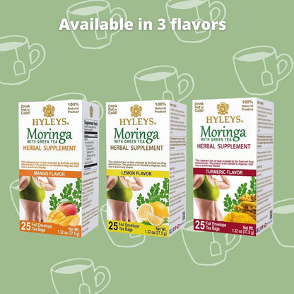 HYLEYS Moringa and Mango Green Tea, 50 Individually Wrapped Tea Bags - Dried Moringa Oleifera Leaves - No Artificial Flavors or Preservatives, Natural - Kosher & Vegan