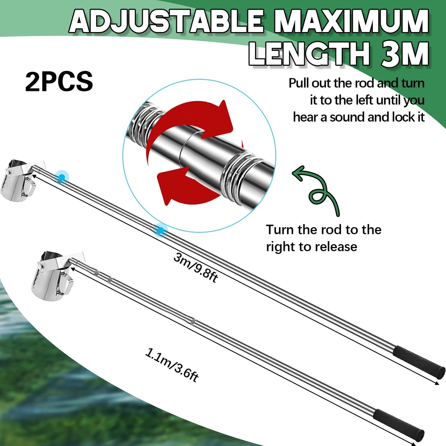 Maxdot 2 Pcs 3.6ft- 9.8 ft Telescopic Water Sampler Dipper, Pendulum Beaker Sample Ladle with Water Sampling, Pole Sampler Rod (550 Ml, Stainless Steel)