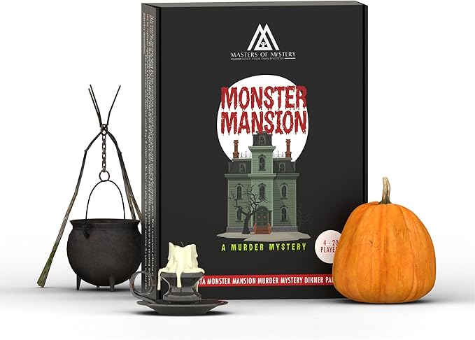 Masters of Mystery Monster Mansion Murder Mystery Dinner Party Game – Spooky Haunted Whodunnit Party Game for Adults – 4–20 Players