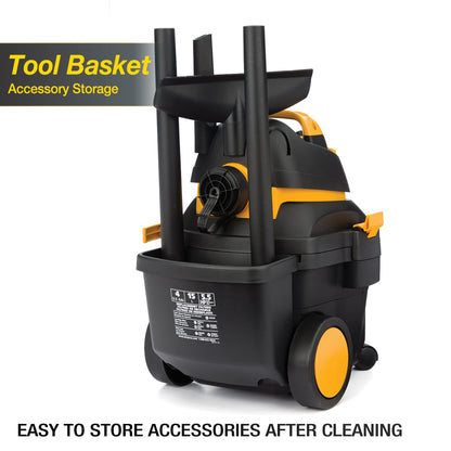 Shop-Vac 4 Gallon 5.5 Peak HP Wet/Dry Utility Vacuum with SVX2 Motor Technology, 3 in 1 Function Portable Shop Vacuum with Cart, Attachments, 5914000