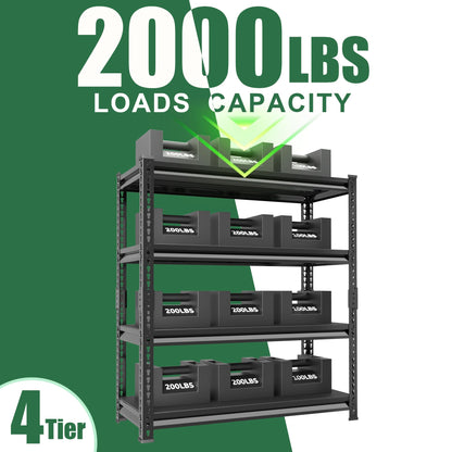 Rufokisa 48" W Garage Shelving Heavy Duty，2000LBS Loads Adjustable Garage Storage Shelves, 4-Tier Metal Shelving Units and Storage Racks Heavy Duty, 48”W x 16”D x 72”H，Black