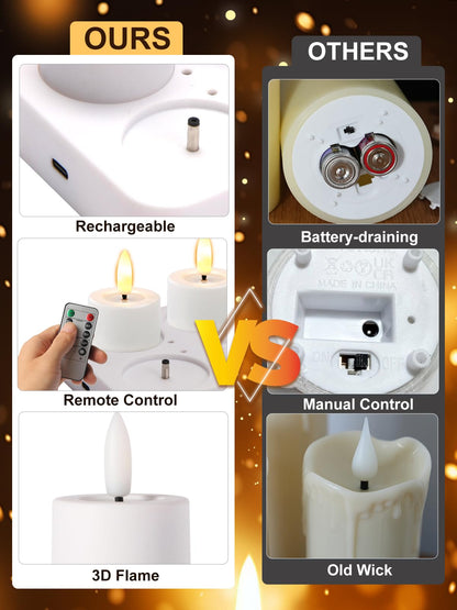 Rechargeable Flameless Tea Lights Candles with Timer Romote, 1.5"x 2" Small Votive Candle Battery Operated with USB Charging Base, Electric LED Candles for Wedding Centerpiece Table Decor (6 Pack)