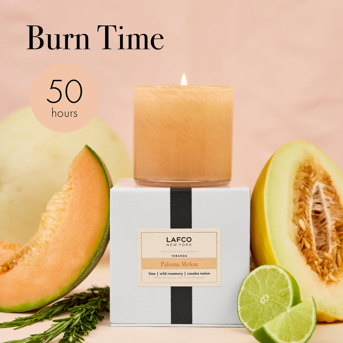 LAFCO New York Classic Candle, Paloma Melon - 6.5 oz - 50-Hour Burn Time - Reusable, Hand Blown Glass Vessel - Made in The USA