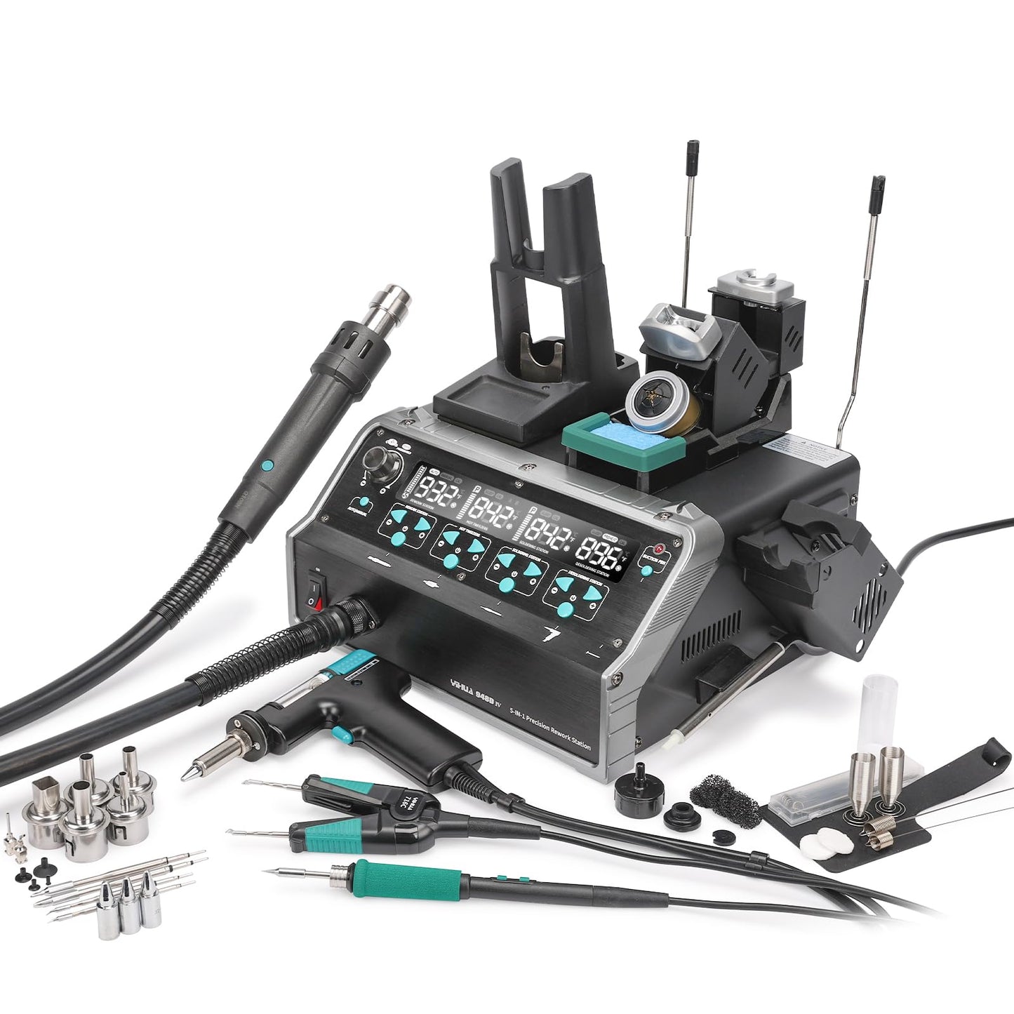 YIHUA 948D IV 5-IN-1 Micro Soldering 1000W Hot Air Rework Desoldering Station with C245 Microsoldering Iron, Hot Tweezers Iron, Desoldering Tool, Suction Pen for BGA SMD Reflow Under the Microscope