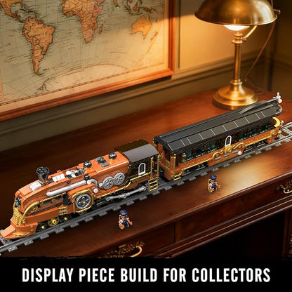 Mould King 12046 Steampunk Train Building Set Western Train with Track Buildable Model with Battery Display Model Toy for Adults Collection Enthusiasts (1954 Pieces)