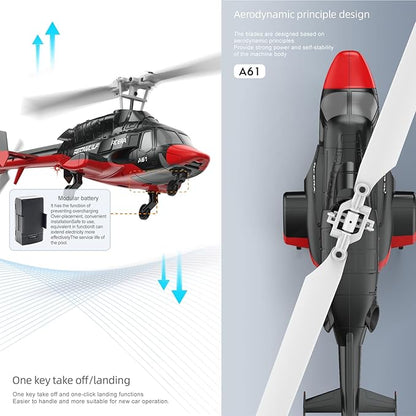 A61 Airwolf Remote Controlled Helicopter Aircraft Plane 4CH RC Heli Aileronless 1/42 Scale 6-Axis Gyroscope Altitude Hovering Optical Flow Position 2Batteries for Adults Beginners/Black White