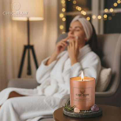 Aromatherapy Candle with Crystal Amethyst Sacral Chakra, Scented Candle Made of Ylang Ylang Oil, Luxury Long-Lasting Burn Soy Candle for Home Scented - Stress Relief, & Manifestation, 7.05oz