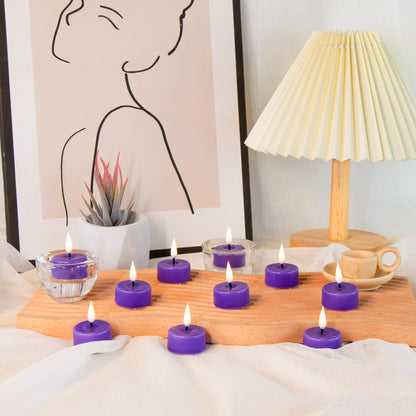 Eywamage Purple Flameless Wax Tealights with Remote Batteries, Flickering LED Tea Votive Candles Set of 10