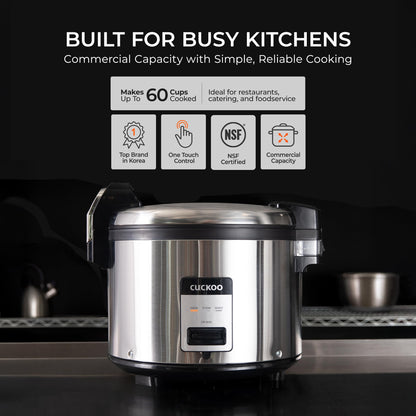 CUCKOO Commercial Rice Cooker & Warmer, Extra Large Rice Cooker 30-Cup Uncooked / 60-Cup Cooked, Professional Industrial Grain Cooker with Large Capacity, Easy One-Touch Operation, Silver (CR-3032)