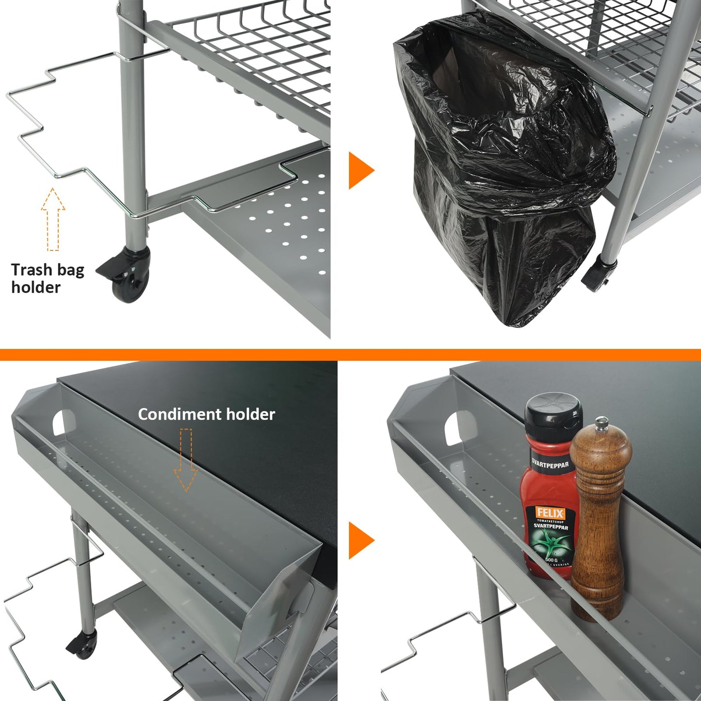 Pizza Oven Table Heavy Duty Outdoor Grill Cart for Blackstone 17/22 Inch Griddle Metal Prep Station fits Ninja Woodfire Ooni BBQ Worktable with Trash Holder Propane Storage Mesh Shelves Black