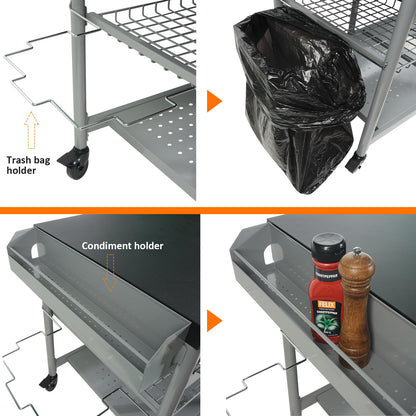 Pizza Oven Table Heavy Duty Outdoor Grill Cart for Blackstone 17/22 Inch Griddle Metal Prep Station fits Ninja Woodfire Ooni BBQ Worktable with Trash Holder Propane Storage Mesh Shelves Black