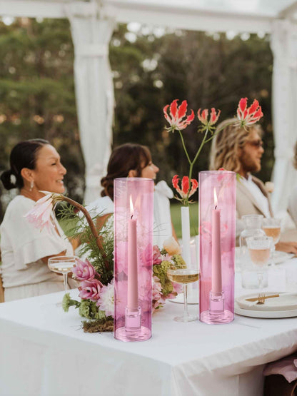 Vixdonos Glass Hurricane Candle Holder Set of 3 Modern Candlestick Holders Long Taper Candle Stand with 11.8 inch Tall Cylinder Windproof Cover for Wedding Party Table Centerpiece Outdoor