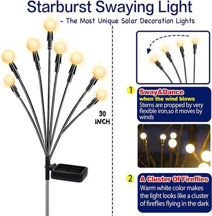 TONULAX Solar Garden Lights - Upgraded Solar Swaying Light, Sway by Wind, Outdoor Lights, Yard Patio Pathway Decoration, High Flexibility Iron Wire & Heavy Bulb Base, Warm White (4 Pack)