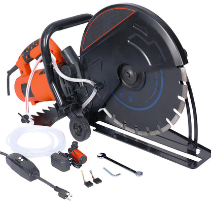 SPOFLYINN 14 Inch Blade Wet/Dry Power Angle Cutter Blade Cut Off Saw 2800W With Water Line Guide Roller With Water Line Attachment 14"