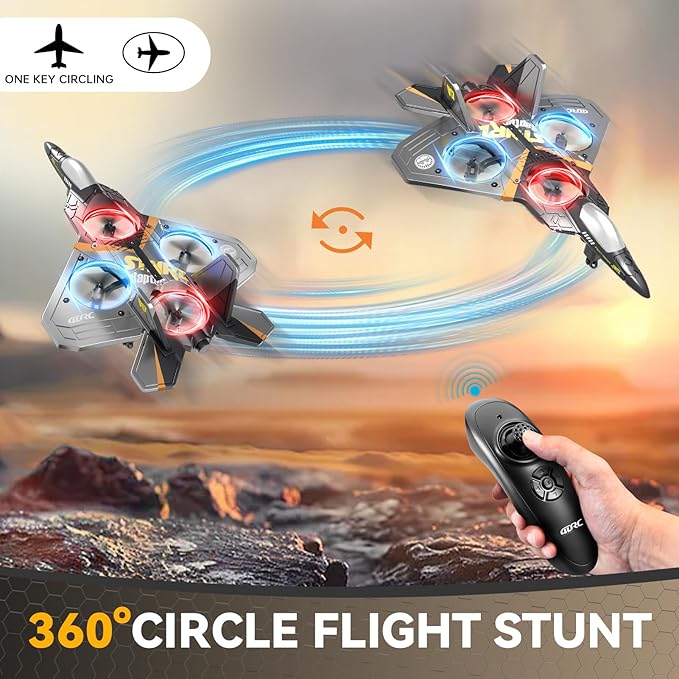 4DRC V17 Foam Remote Control Airplanes Rc Planes for Kids Adults 4-7 8-16 Remote Control Planes Fighter Jet with Light 360° Flip Fighter Jet Toy Gravity Sensing Stunt Roll Gifts for Kids Boys