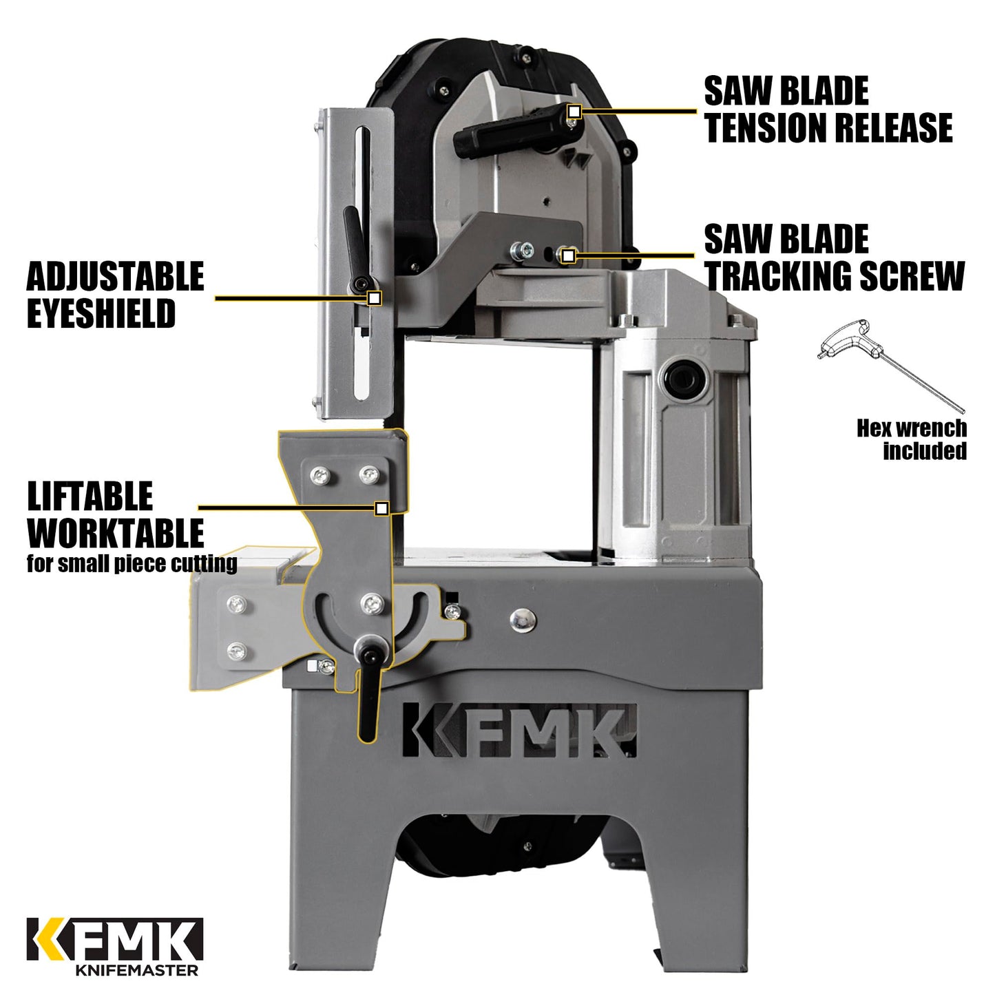 KFMK 10A Variable Speed Metal Band Saw with Large Workbench, 5" Cutting Capacity, Adjustable Speed 137-472 FPM, BandSaw Perfect for Metalworking, Knife Cutting