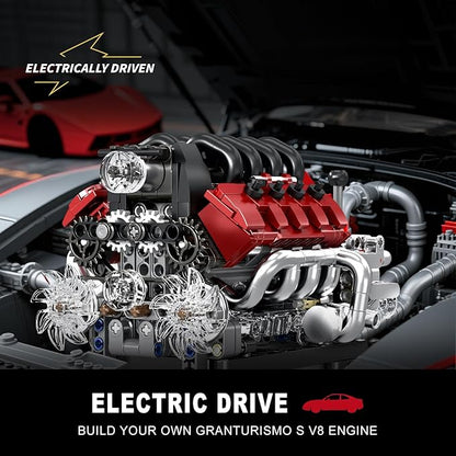Mould King 10227 V8 Engine Model Kit 787+Pcs Mini V8 Engine Kits that Runs Build Your Own Car Model Engine with Gearshift &amp Motor Building Blocks for Adults DIY Construction Engineering Toy