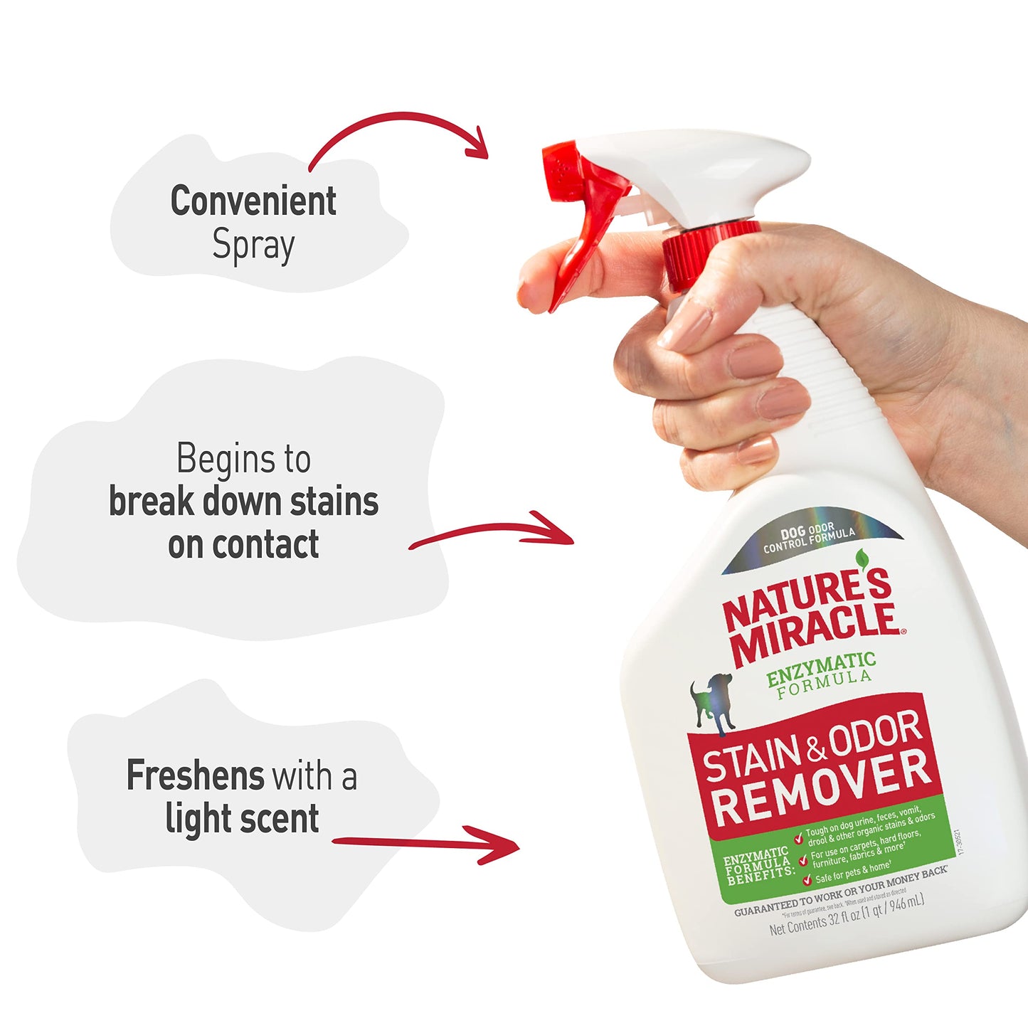 Nature’s Miracle Stain and Odor Remover Dog, 32 Ounces, Everyday Mess Enzymatic Odor Control Formula