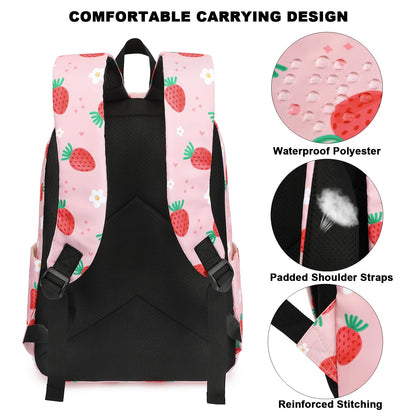 Xunteny Strawberry Girls School Backpack for Kids Teens, Elementary Middle School Backpacks Bookbag Set with Lunch Bag Pencil Case