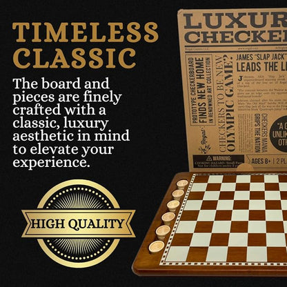 Regal Games Luxury Checkers Board Game for Adults &amp Kids - Classic Wooden Board Game Set with 24 Checkers Pieces - Travel and Portable Table Games (Ages 8+)