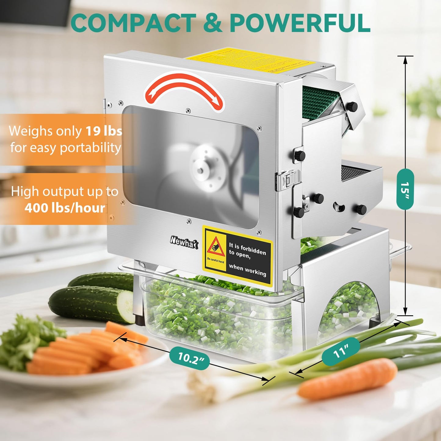 Newhai Commercial Vegetable Slicer 200W Automatic Slicing Machine with Conveyor Belt Adjustable Thickness 400LB/H Electric Veggie Fruit Slicer for Spring Onion Celery for Restaurant Hotel Kitchen