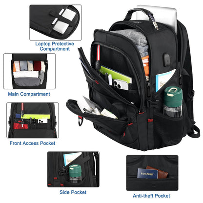 Z-MGKISS Extra Large Travel Backpack, 52L TSA Backpack 17.3 Inch, Anti-Theft 17 Inch Big Business Laptop Backpack for Men & Women, Water Resistant College Rucksack Bag with USB Port, Black