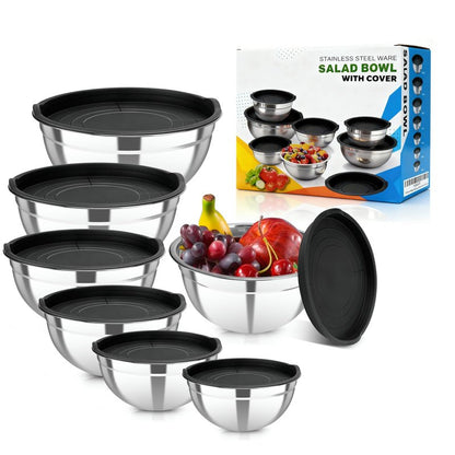YJSLICT Stainless Steel Mixing Bowls with Lids Set (Size 0.7, 1.1, 1.5, 2.1, 3.5, 4, 4.5QT)
