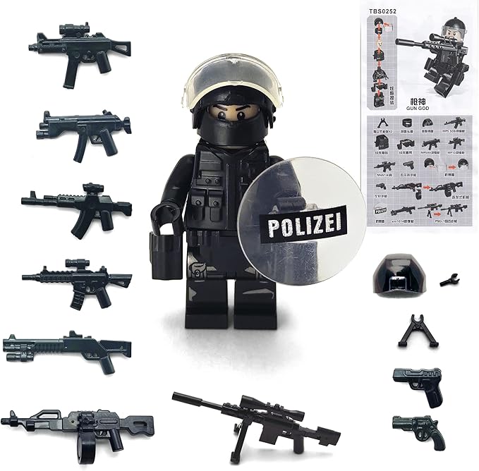 Toysvill SWAT Military Police Building Block Kit | Motorcycle &amp Soldiers Minifigures (Classic Set of 6 PCS) with Dog Modern Weapons and Accessories Gift