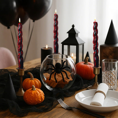 Zhengmy 4 Pcs Black Bleeding Candles Christmas Goth Decor Vampire Tears Spiral Taper Candle Blood Drip Spooky Gothic 7 Inch Twisted Dinner Candlestick for Party Table Decor
