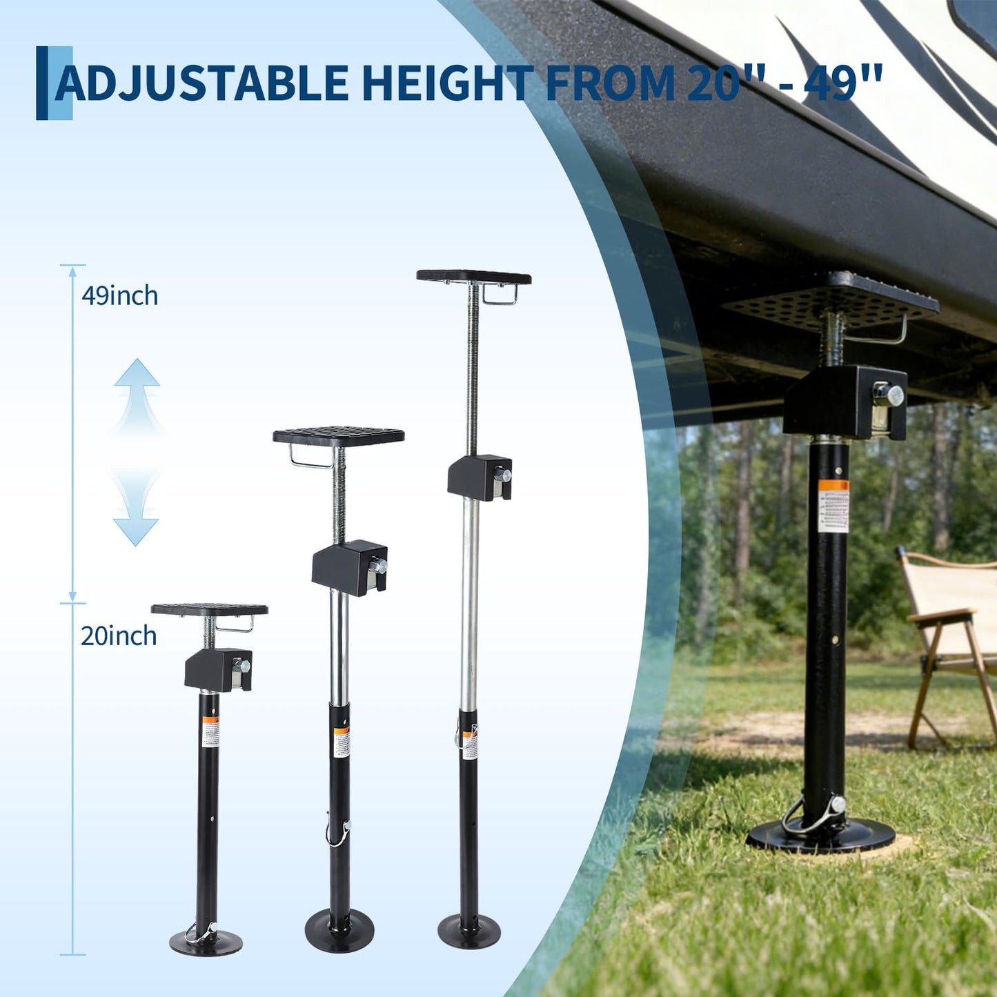 Garvee 4 Pack RV Slide Out Supports Jack with a Flat Top Support Block, RV Stabilizer Jacks Supports Up to 20,000lbs, 21"-49" Quick-Lift Adjustable - Drill & Hand Crank Compatible for Campers & RVs