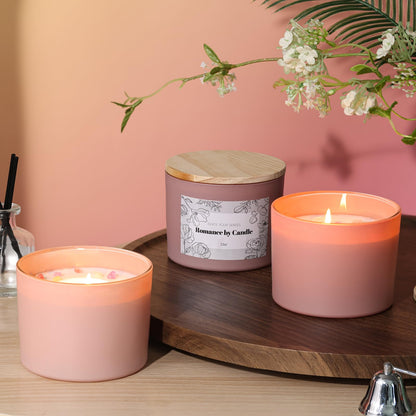 REISEN 6Pcs Assorted Pink Candle Jars for Making Candles, 12oz Empty Candle Jars with Bamboo Lids,Labels and 100g Crystal Rocks, Glass Jars for Candle Making Supplies, Candle Containers for DIY Gifts