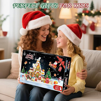 Advent Calendar 2025 Gingerbread House Mini Building Set with Lights 24 Days Christmas Countdown Building Block Kit with Xmas Tree Train Holiday Gift Toy for Adults Teens Girls Boys Ages 10+