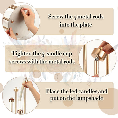 Tandefio 2 Sets Acrylic Candelabra Centerpieces 42.5" Tall Clear Candle Holders Pillar Taper Candlestick with Lampshades 5 Arm Floor Candelabra Stand for Wedding Christmas Ceremony Dinner Party