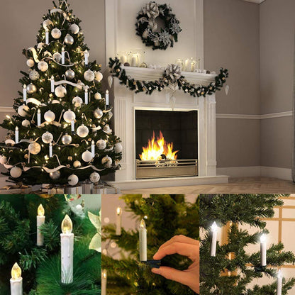HANNAHONG 10 pcs LED Flameless Taper Candles with Remote,Small Mini Electric Dimmable Flickering Fake Wax,Battery Operated,Windows Clips Lights for Stick Candelabra,Wreath,Christmas Decor