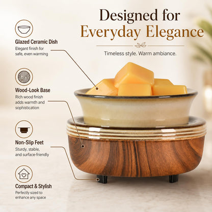 Mocosa Ceramic Wax Warmer Wax Melt Warmer 3-in-1 Candle Warmer Electric Wax Warmer for Scented Wax Melter Wax Burner for Home,Office,Perfect Christmas Gifts for Mom Women(Dark brown)