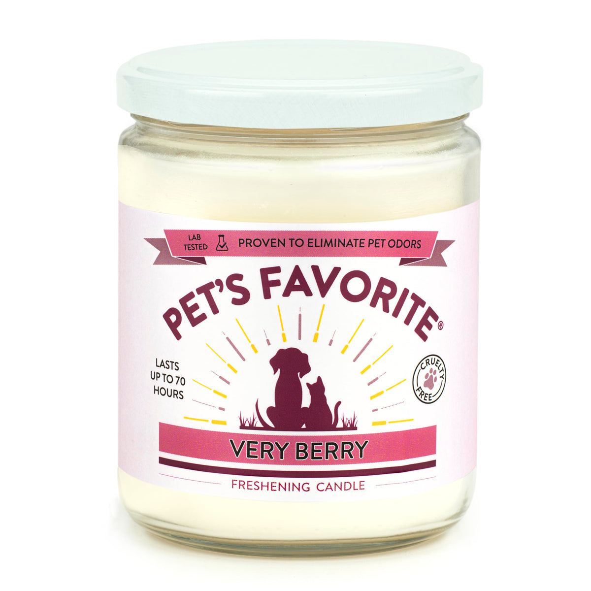 Pet's Favorite Pet Odor Candle, Clean Burning, Long Lasting Scented Candles with a Natural Fiber Wick and 70 Hour Burn Time, Very Berry