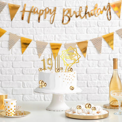 Yerliker 34 Pcs Happy Birthday Cake Toppers Decorations Birthday Candles DIY Cake Decor for Men Women Wedding Anniversary(Gold)