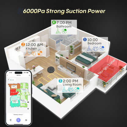 Bagotte Robot Vacuum and Mop with 6000Pa, Robotic Vacuum Self-Emptying with 90 Days Hands-Free,LiDAR Navigation,Fast Home Mapping for Pet, Hard Floors, Carpet
