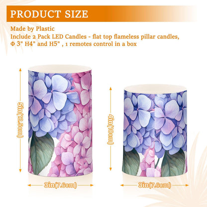 ALAZA Flickering Flameless Candles Blue Hydrangea Pink Flower Battery Operated Candles with Remote Timer LED Pillar Votive Candles Set of 2 for Holiday Decor