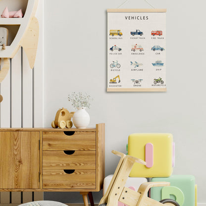 MOTERMATE Vehicle Classroom Poster Hanger Frame, Boy Nursery Wall Hanging Decor Art Framed for Toddler Kids Boys Room Bedroom Playroom Classroom, Transport Vehicle Wall Poster Prints, 12x16 Inch