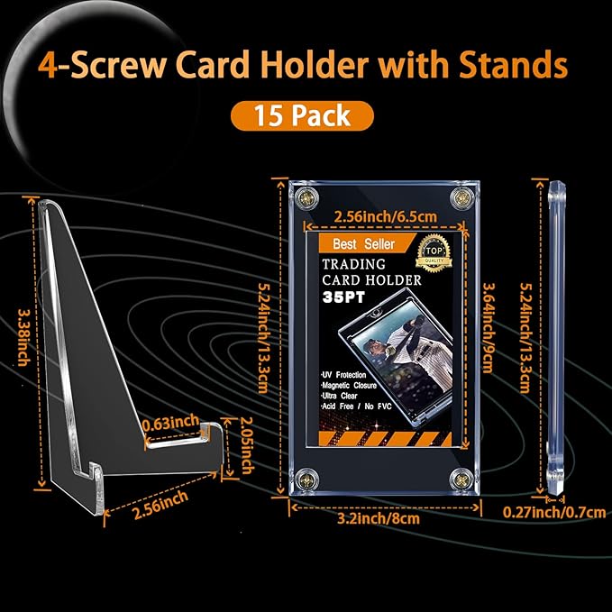 30 Pcs Screw Trading Card Protector with Display Stands Acrylic 35 PT Baseball Card Holder for Football Sports Game Business Display