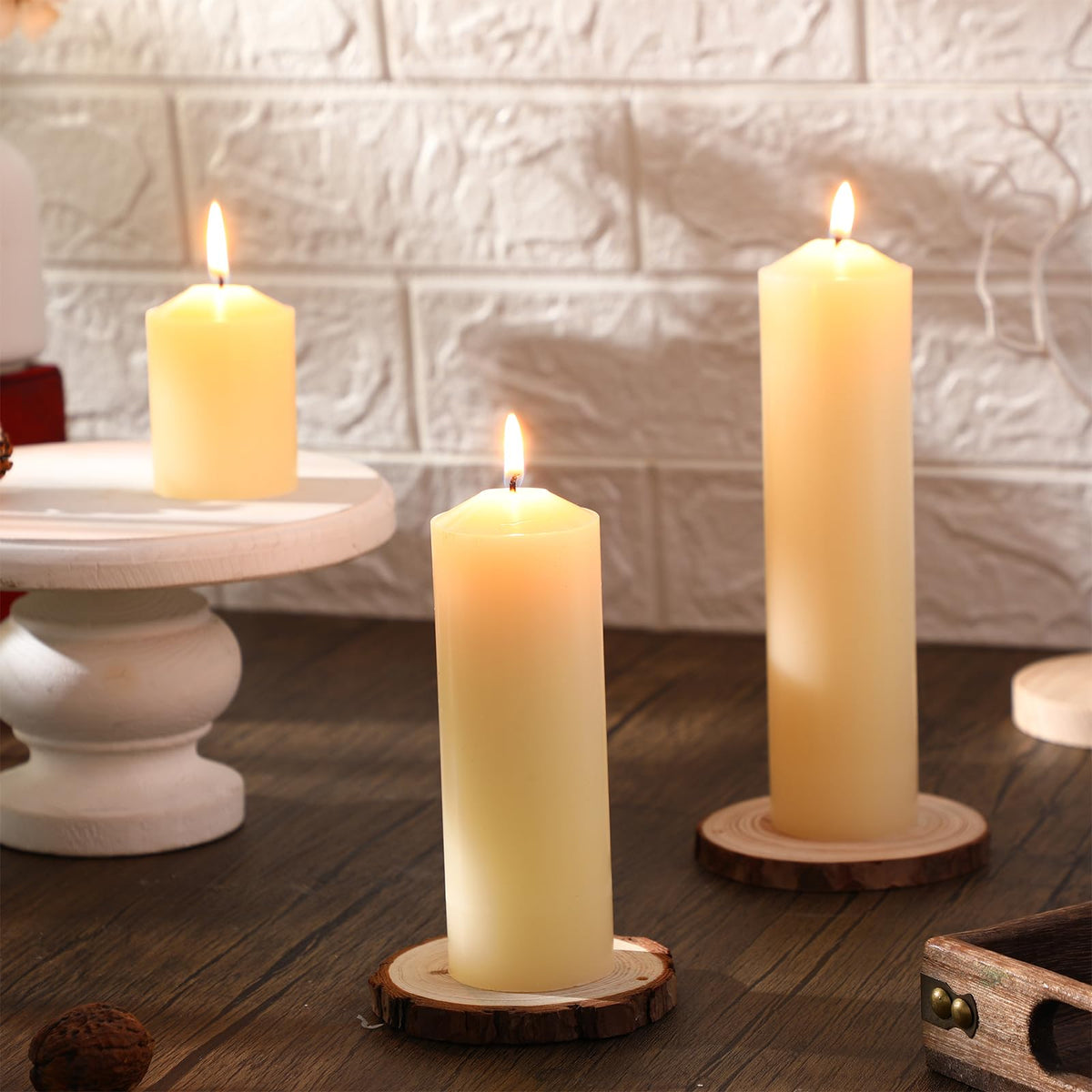 MTLEE 6 Pcs Pillar Candles 3 Set 2 in x 3, 6, 8 Inch Smokeless Dripless Unscented Pillar Candles Long Clean Burning Wax for Wedding Dinner Party Spa Emergency Ceremony Home Decor (Ivory White)