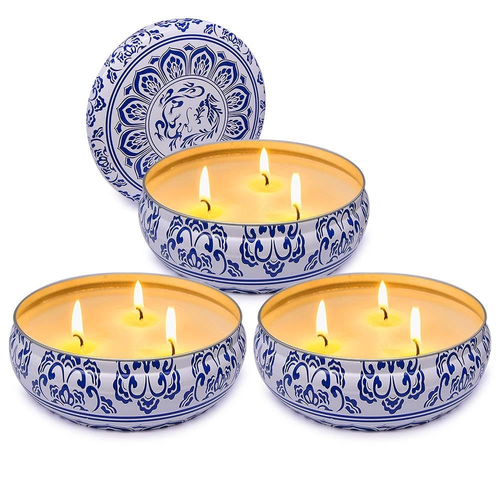 3 Packs Citronella Candle Outdoor, Large 3-Wick 13.5oz Lemongrass Scented Natural Soy Wax Long Burning Candles for Outside Patio Porch