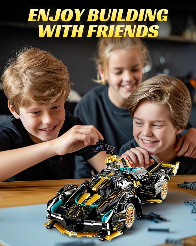 1:14 V12 Technic Super Sports Cars Model Sets - 1314 PCS Black Gold MOC Building Block Car Raceing Engineering Toys - Gift Idea for Adults Boys Girls for Play and Display Collection