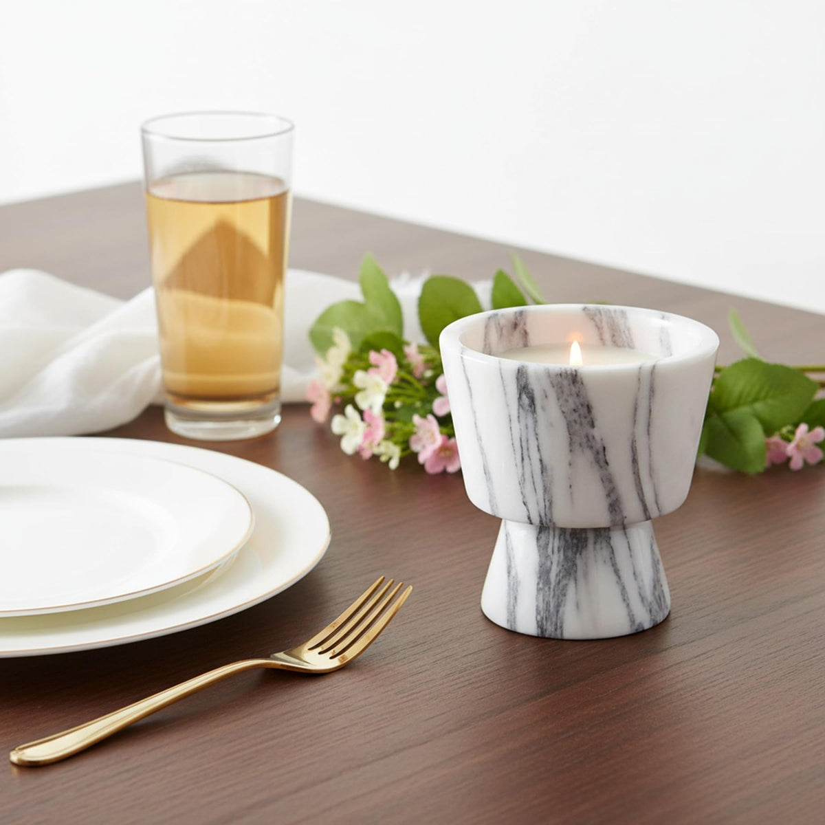 Marble Candle Holder 3’’ Grey-White Scented Container Reusable for Home Decor, Meditation, Party or Dining Table Centerpiece
