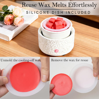 Ceramic Wax Melt Warmer with Timer & Silicone Liner, 3-in-1 Electric Scented Wax Burner for Home Aromatherapy, Fast Melting Fragrance Warmer for Essential Oils & Jar Candles Flame for Women