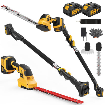 Pole Hedge Trimmer Cordless - Electric Hedge Trimmer & Grass Shear with 2x3000mAh Batteries,180° Adjustable Angle, 16 Ft Reach, Hedge Trimmers Cordless with Battery